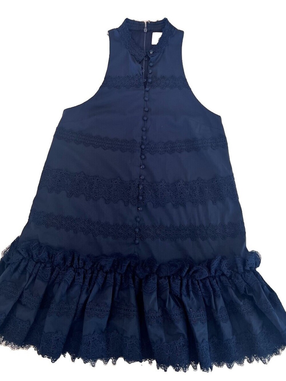 $445 Cinq à Sept Women's Blue Tiered Lace High Neck Button-Front Malena Dress 4 - Picture 6 of 16